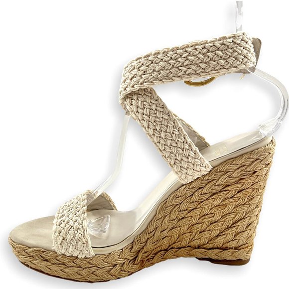 STUART WEITZMAN ESPADRILLE WEDGE SANDAL Size 10 Ivory Nude ALEX Crochet Platform - Picture 5 of 9